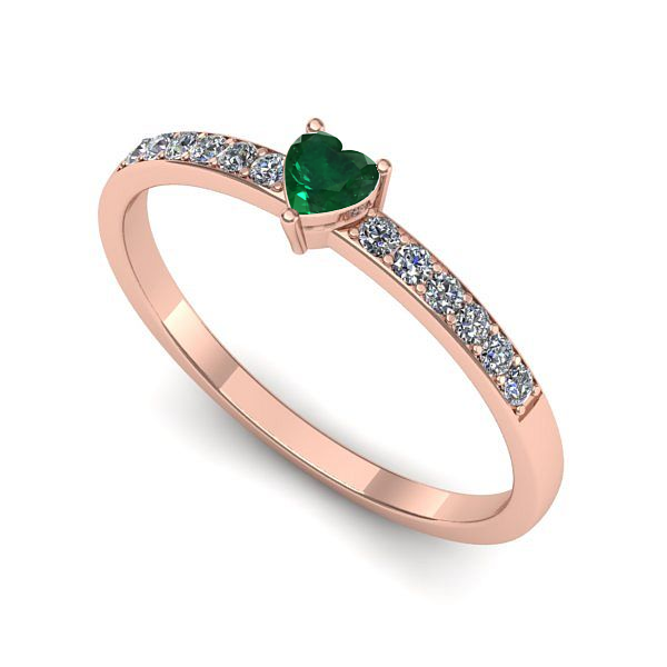Inel de logodna din aur roz cu smarald