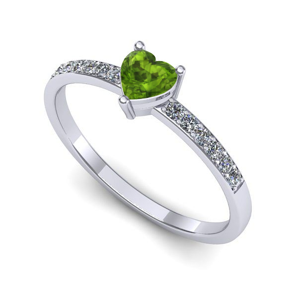 Inel logodna din aur alb cu peridot