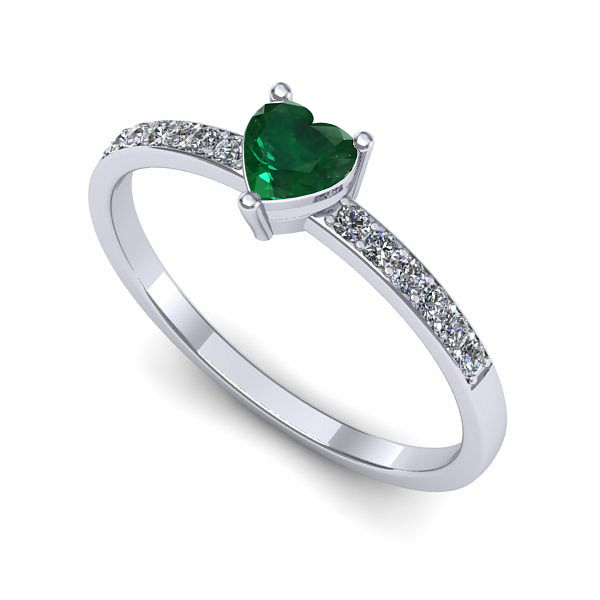 Inel logodna din aur alb cu smarald