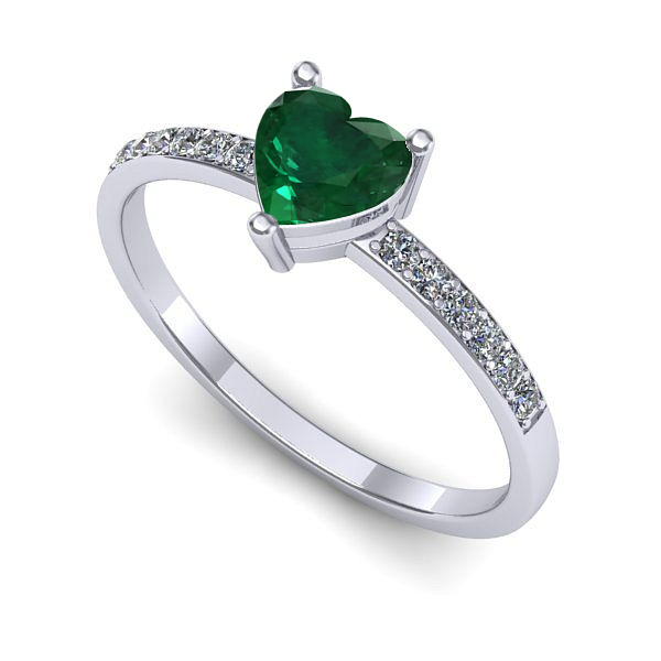 Inel logodna din aur alb cu smarald