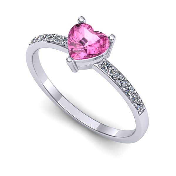 Inel logodna din aur alb cu safir roz