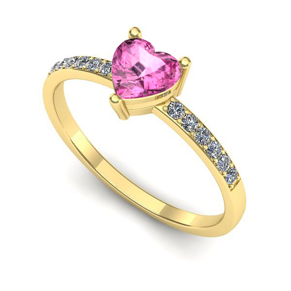 Inel logodna din aur galben cu safir roz