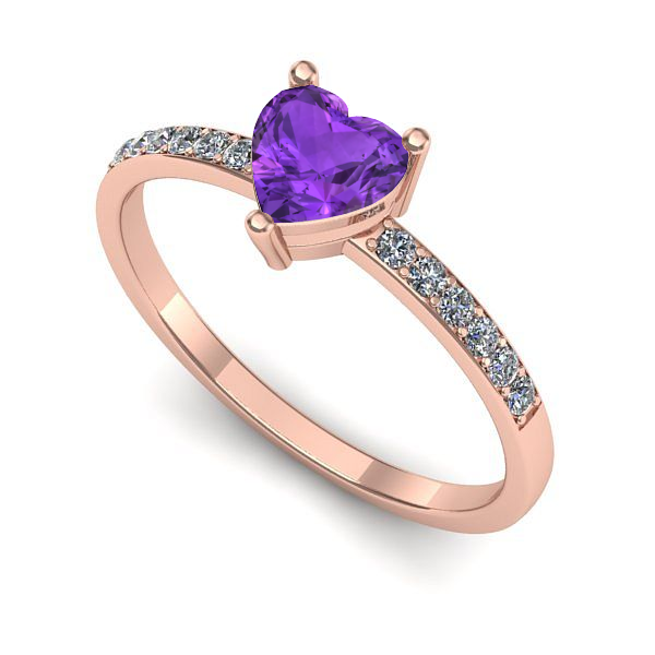 Inel de logodna din aur roz cu ametist