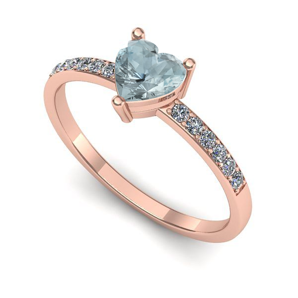 Inel de logodna din aur roz cu aquamarin