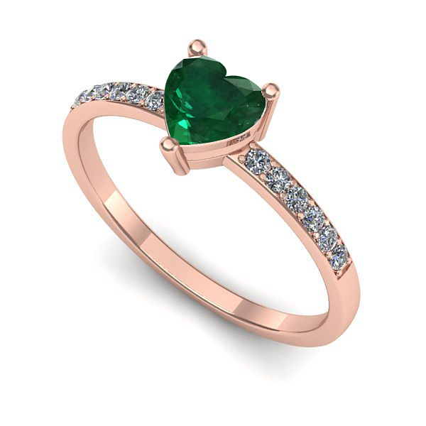 Inel de logodna din aur roz cu smarald