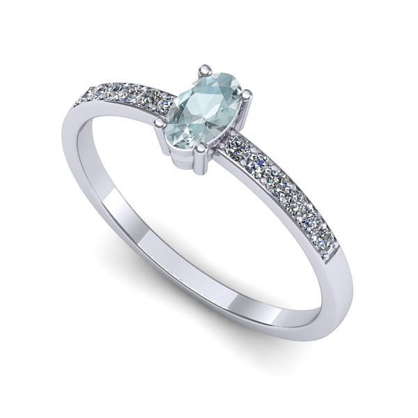 Inel logodna din aur alb cu aquamarin