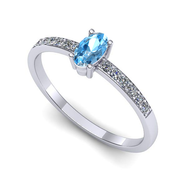 Inel logodna din aur alb cu topaz blue