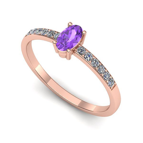 Inel de logodna din aur roz cu ametist