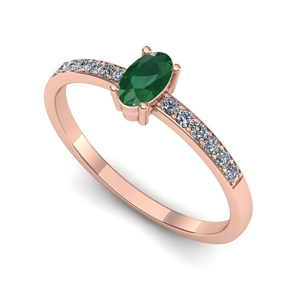 Inel de logodna din aur roz cu smarald