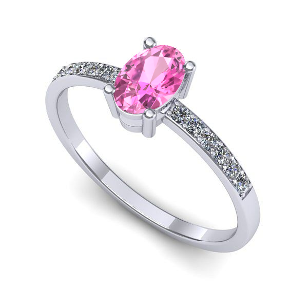 Inel logodna din aur alb cu safir roz