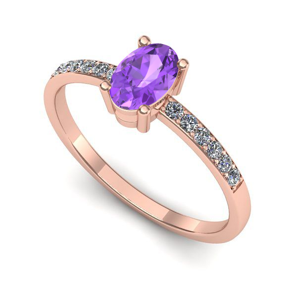 Inel logodna din aur roz cu ametist
