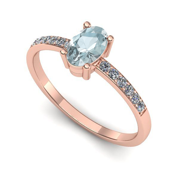 Inel de logodna din aur roz cu aquamarin