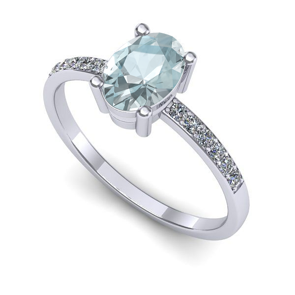 Inel logodna din aur alb cu aquamarin