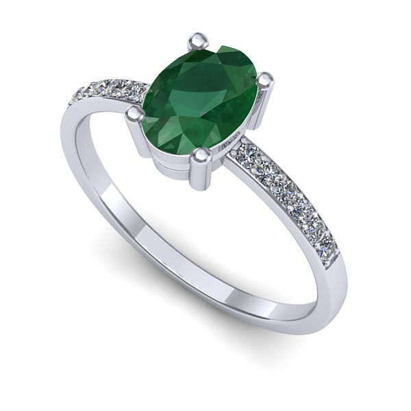 Inel logodna din aur alb cu smarald