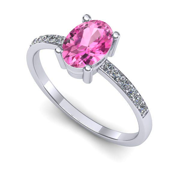 Inel logodna din aur alb cu safir roz