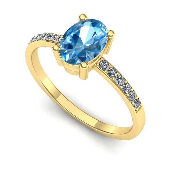Inel logodna din aur galben cu topaz blue