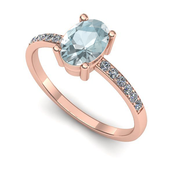 Inel logodna din aur roz cu aquamarin