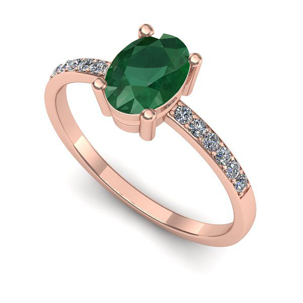 Inel logodna din aur roz cu smarald