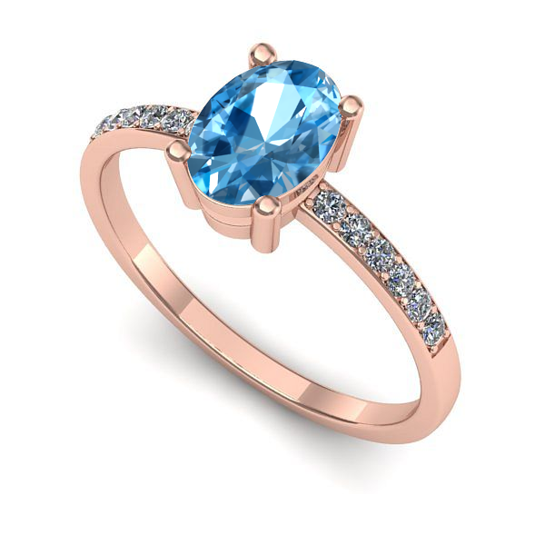 Inel logodna din aur roz cu topaz blue