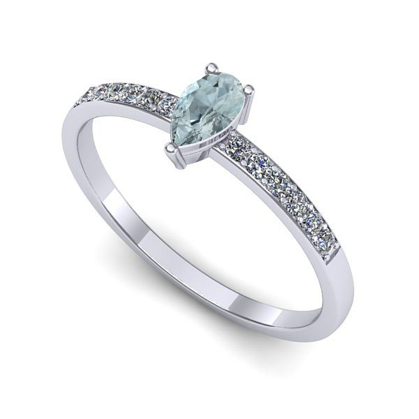 Inel logodna din aur alb cu aquamarin