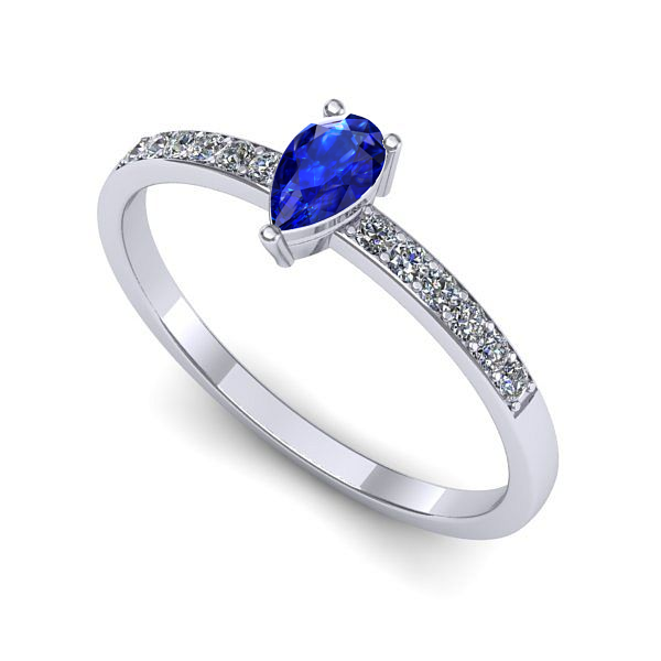 Inel logodna din aur alb cu safir