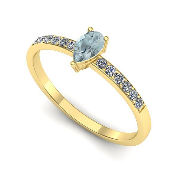 Inel logodna din aur galben cu aquamarin