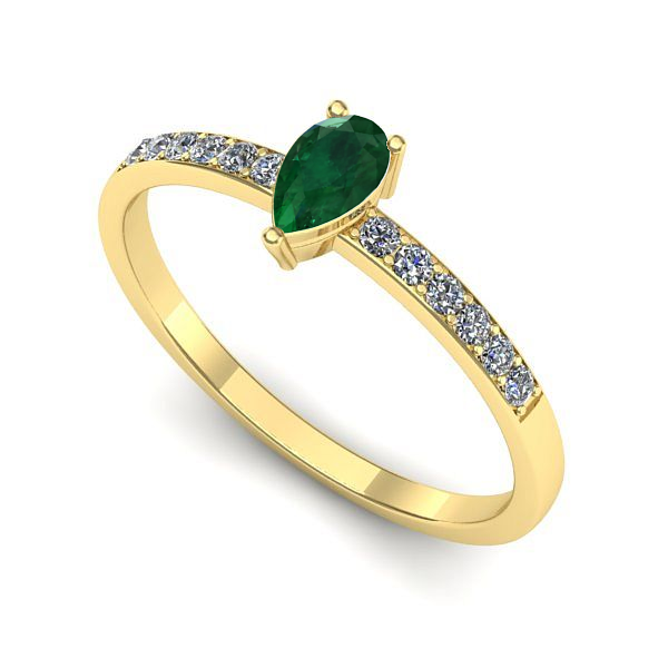 Inel logodna din aur galben cu smarald