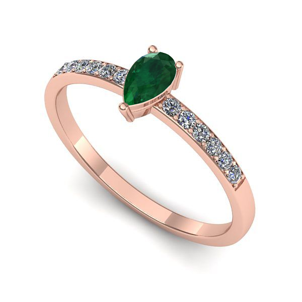 Inel de logodna din aur roz cu smarald