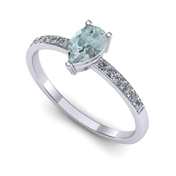 Inel logodna din aur alb cu aquamarin