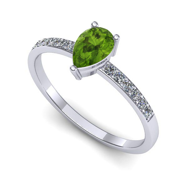 Inel logodna din aur alb cu peridot