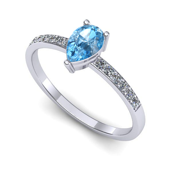 Inel logodna din aur alb cu topaz blue