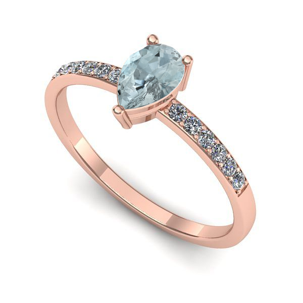 Inel logodna din aur roz cu aquamarin