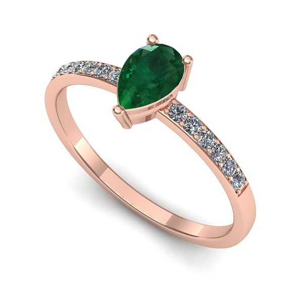 Inel logodna din aur roz cu smarald