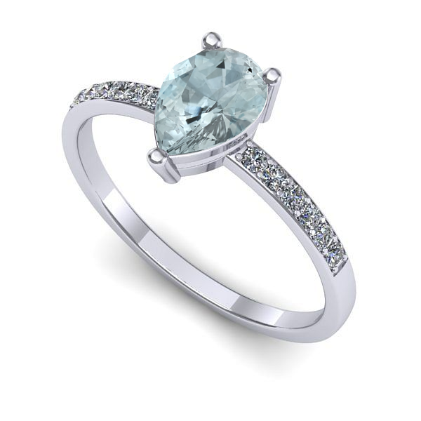 Inel logodna din aur alb cu aquamarin