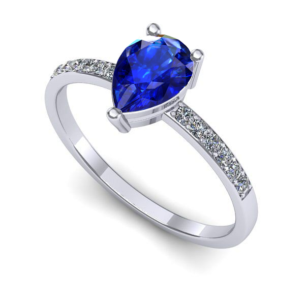 Inel logodna din aur alb cu safir