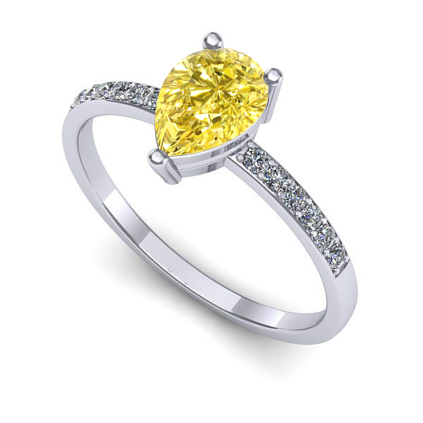 Inel logodna din aur alb cu safir galben