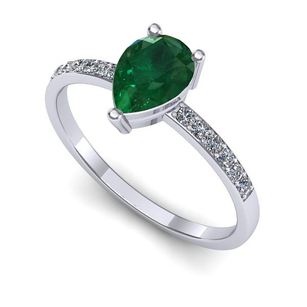 Inel de logodna din aur alb cu smarald