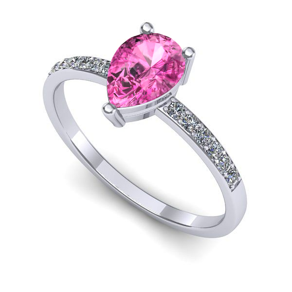 Inel de logodna din aur alb cu safir roz