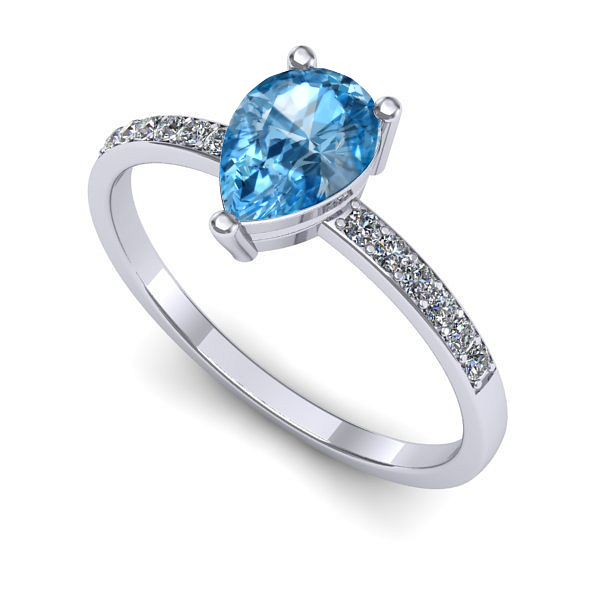 Inel de logodna din aur alb cu topaz blue