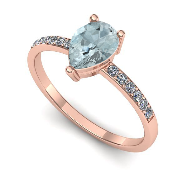 Inel din aur roz cu aquamarin