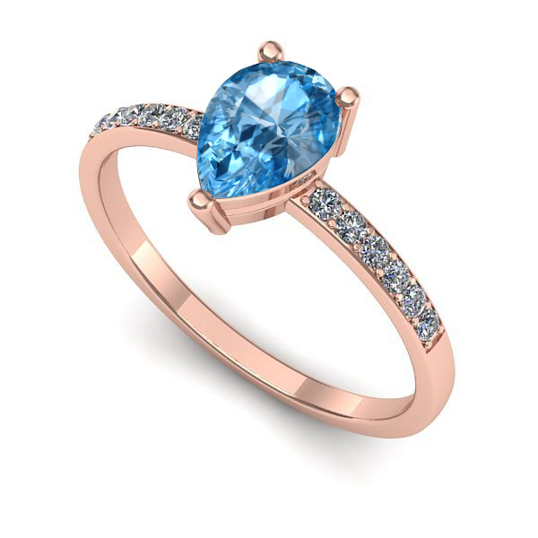 Inel logodna din aur roz cu topaz blue