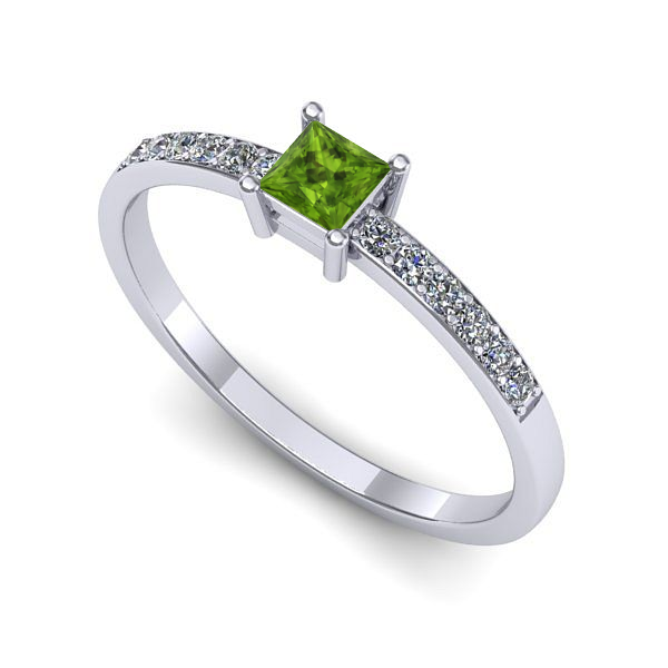 Inel de logodna din aur alb cu peridot