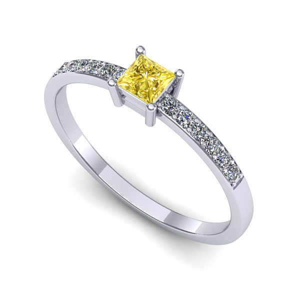 Inel de logodna din aur alb cu safir galben