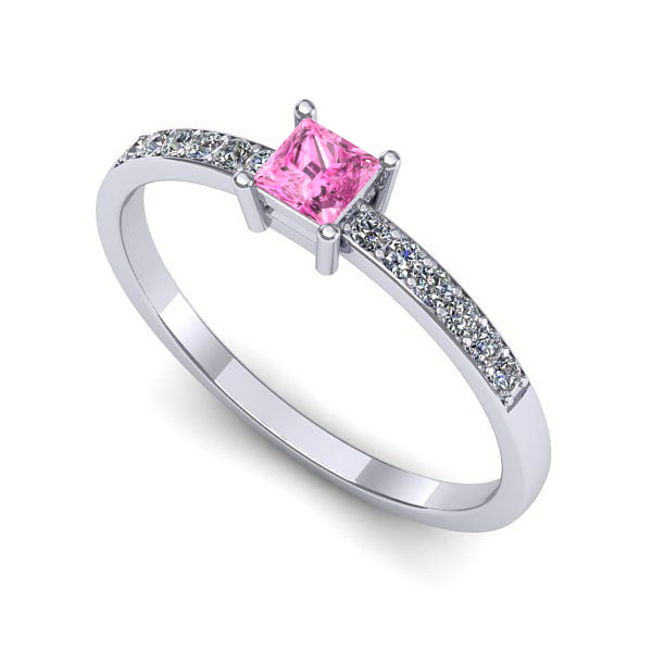 Inel de logodna din aur alb cu safir roz