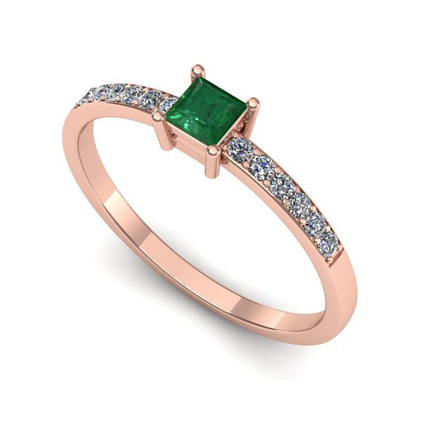 Inel de logodna din aur roz cu smarald