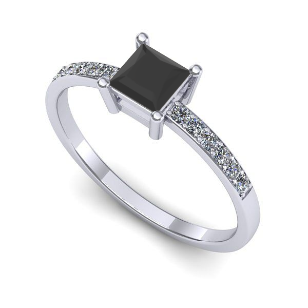 Inel din aur alb cu diamant negru