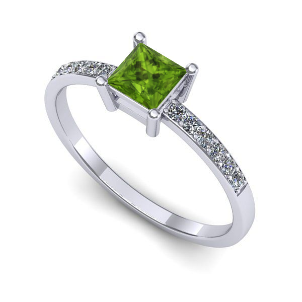 Inel logodna din aur alb cu peridot