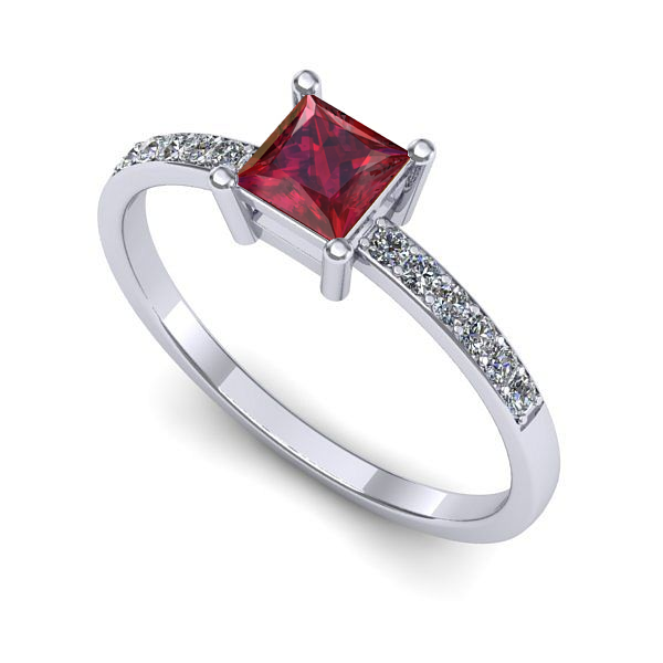 Inel logodna din aur alb cu rubin