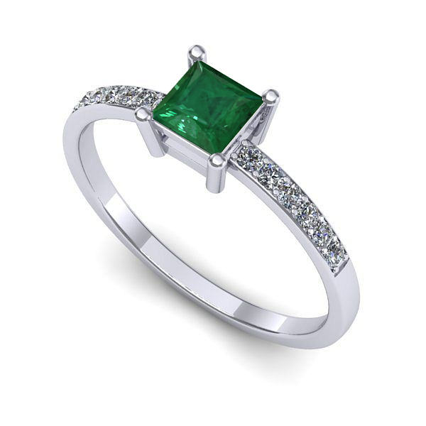 Inel logodna din aur alb cu smarald