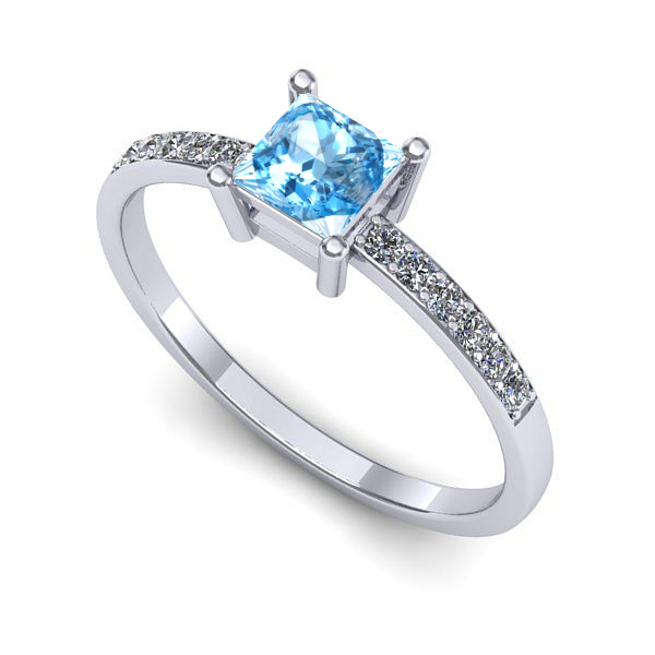 Inel logodna din aur alb cu topaz blue